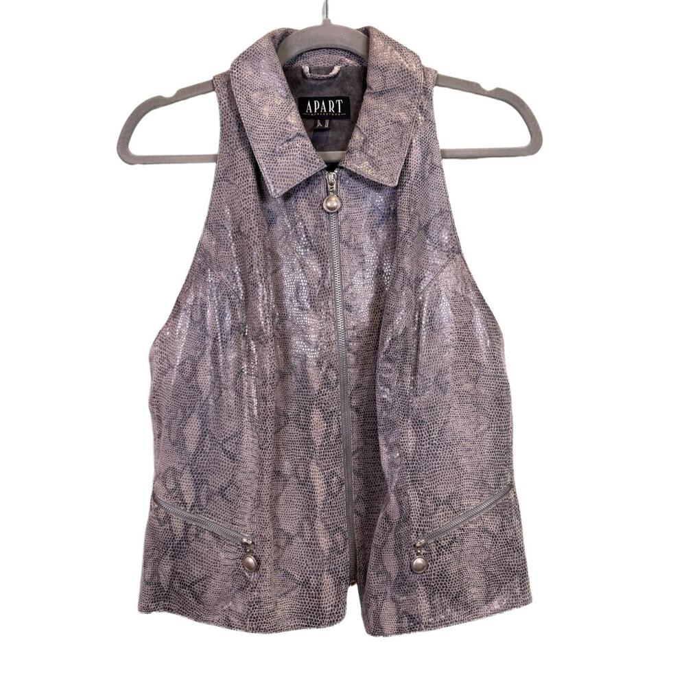 APART Womens Leather Vest‎ Size GB 16 Grey Brown Snakeskin Full Zip - Picture 2 of 7